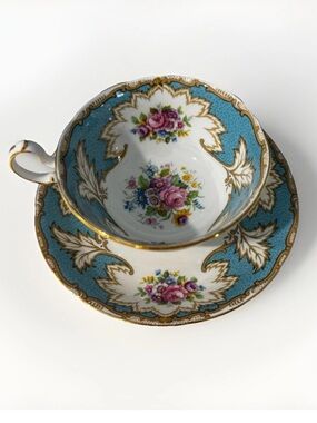 Vtg Royal Grafton Canton Footed Cup & Saucer Bone China England Floral Blue Gold